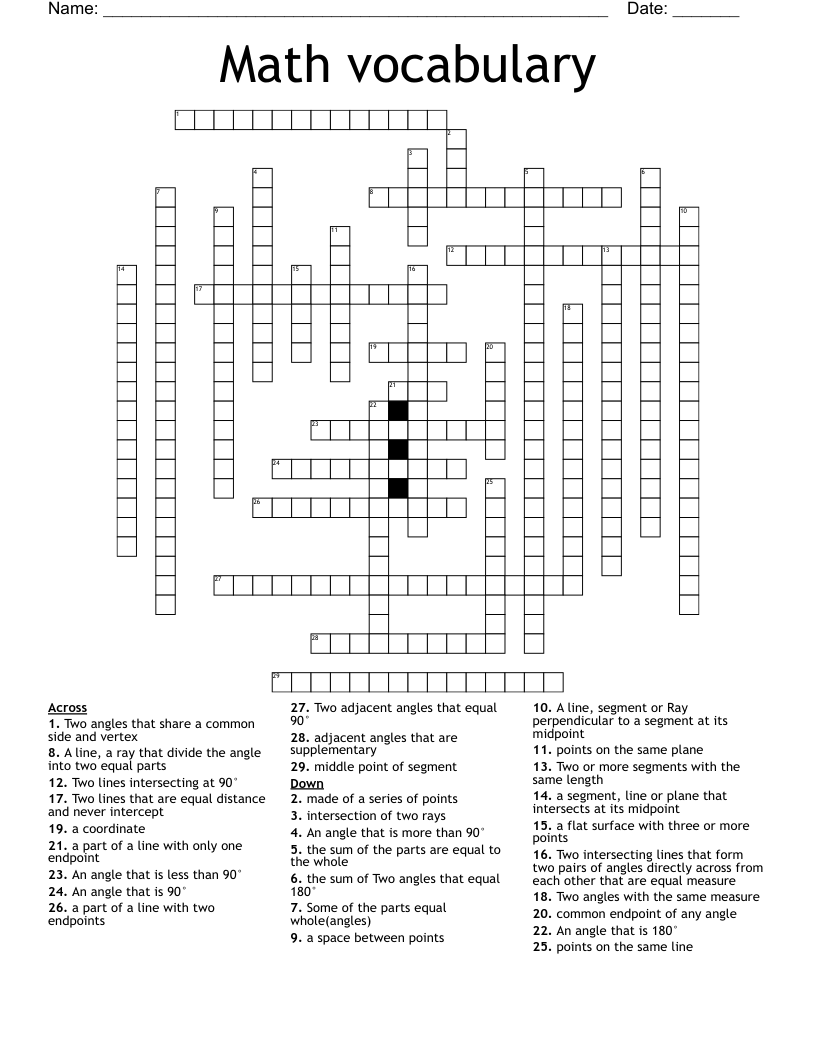 Math vocabulary  Crossword