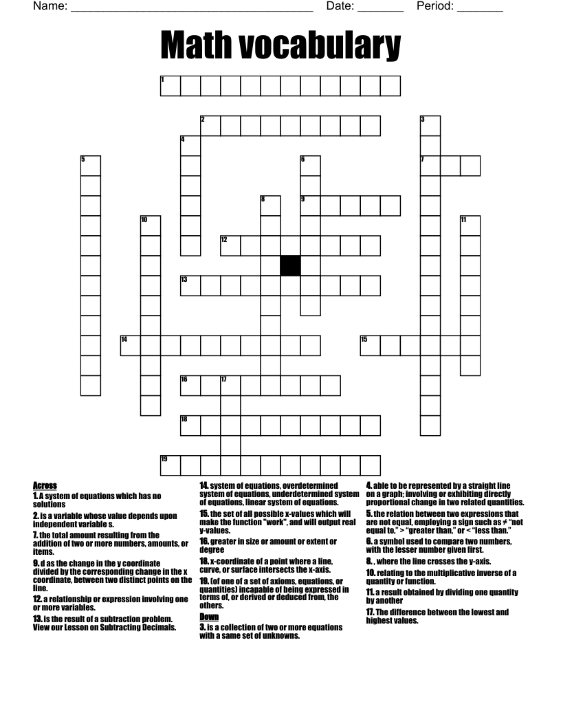 Math vocabulary  Crossword