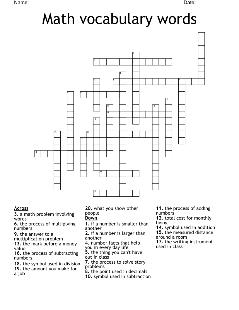Math vocabulary words Crossword