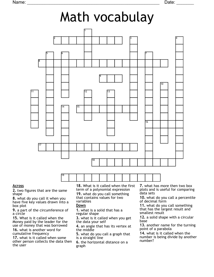 Math vocabulay Crossword