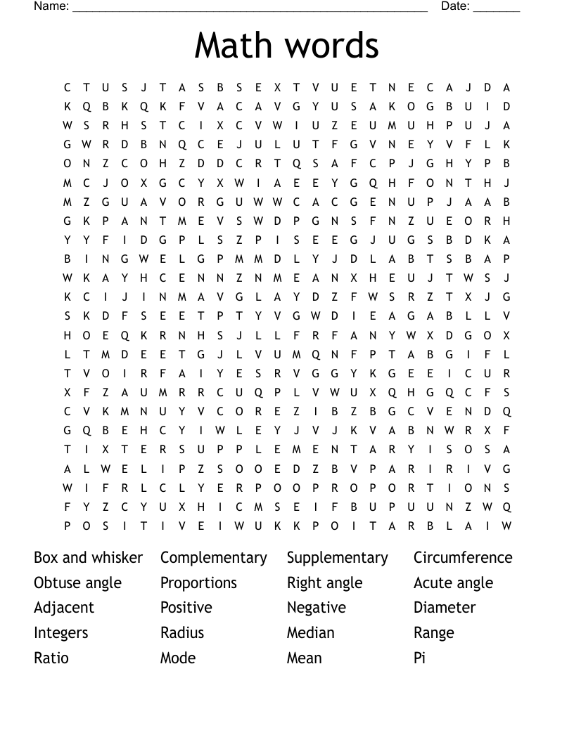 Math words Word Search