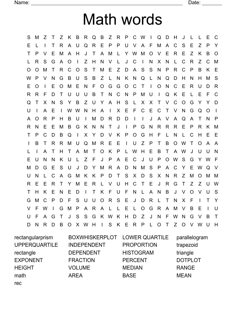 Math words Word Search