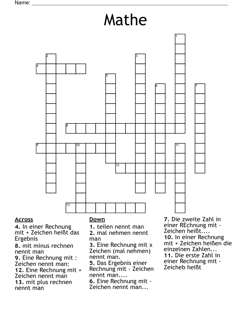Mathe Crossword
