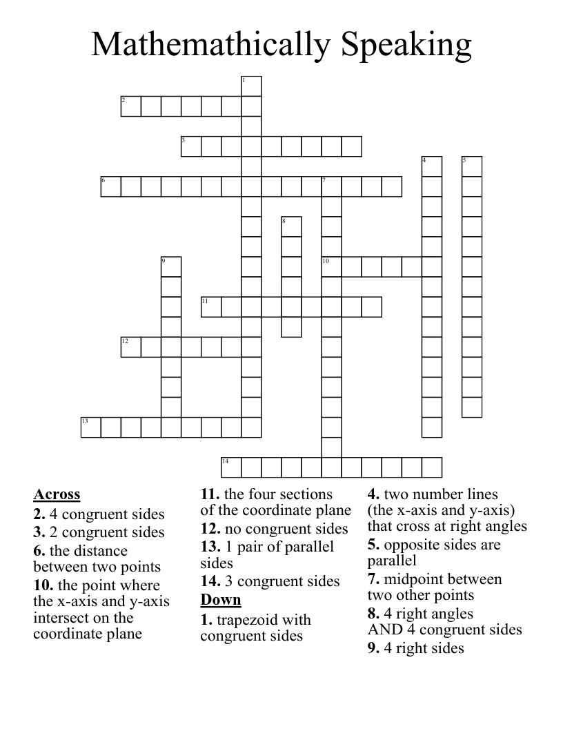 Mathemathically Speaking  Crossword