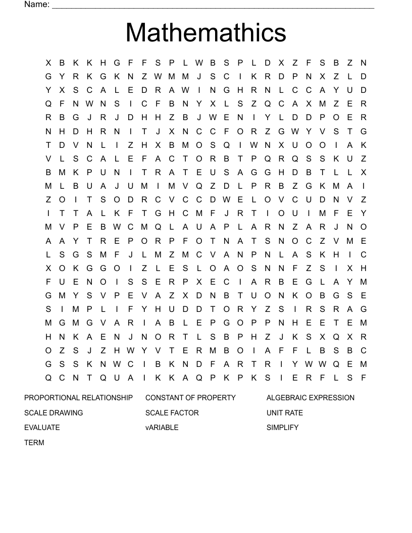 Mathemathics Word Search