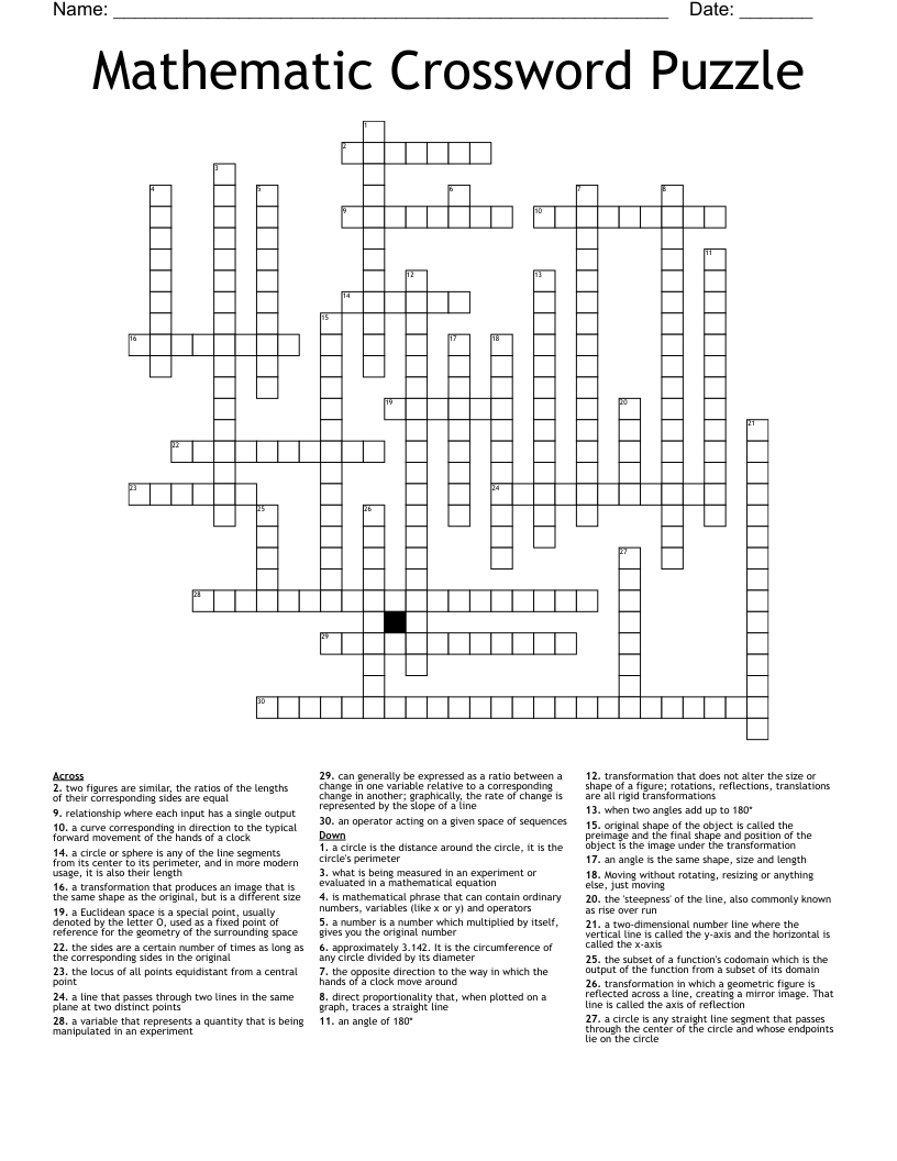 Mathematic Crossword Puzzle