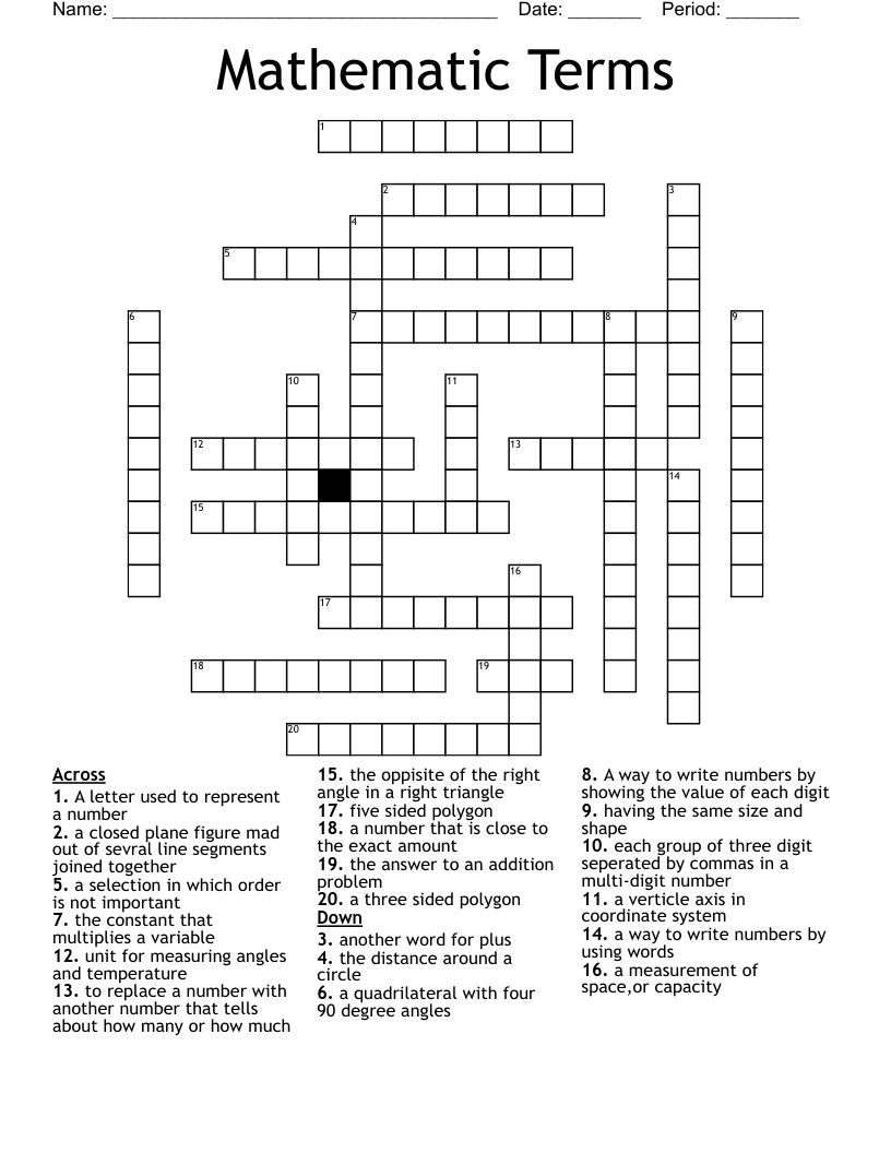 Mathematic Terms Crossword
