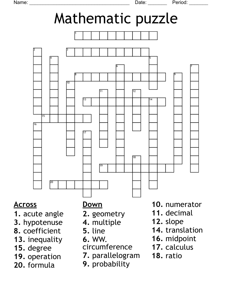 Mathematic puzzle Crossword