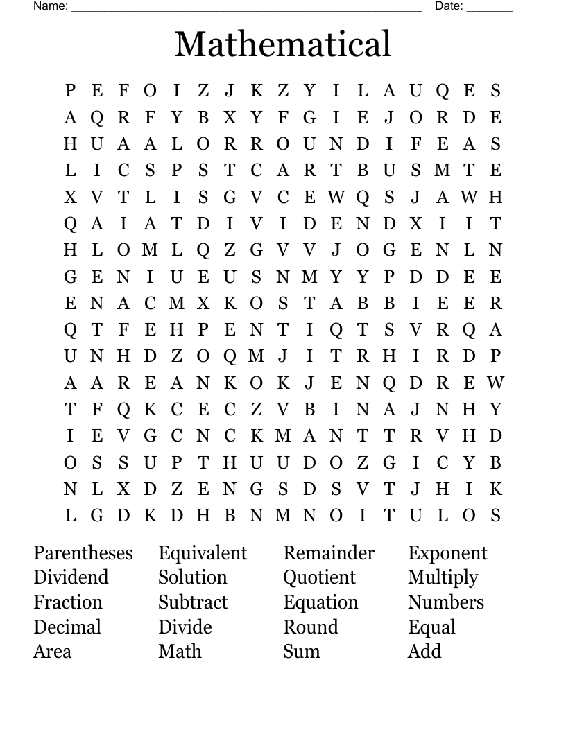 Mathematical Word Search