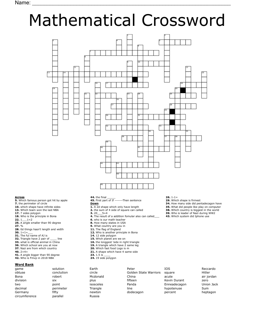 Mathematical Crossword