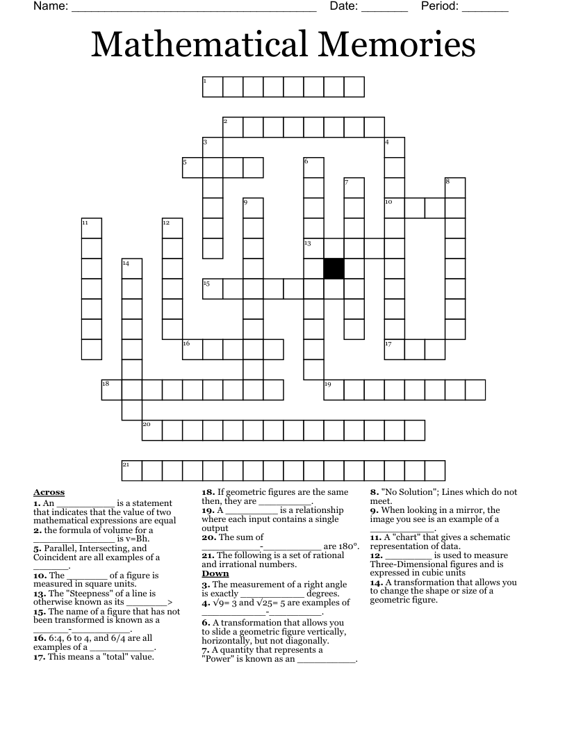 Mathematical Memories Crossword