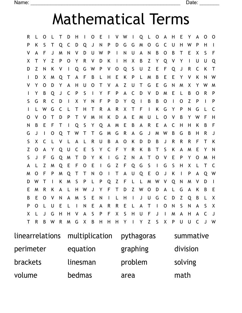 Mathematical Terms Word Search