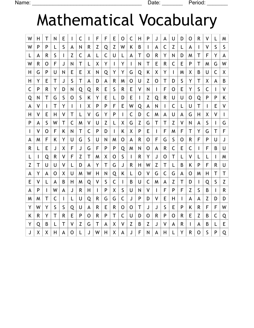 Mathematical Vocabulary Word Search