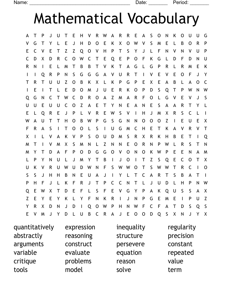 Mathematical Vocabulary Word Search