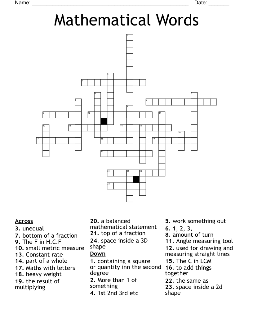 Mathematical Words Crossword