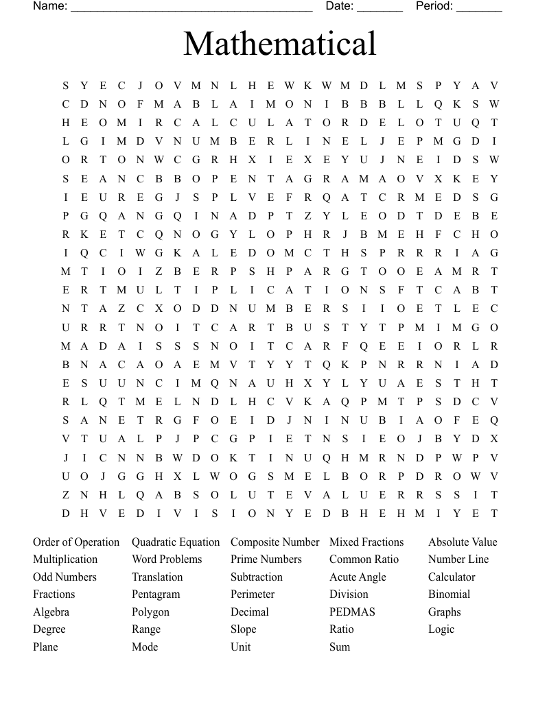 Mathematical  Word Search