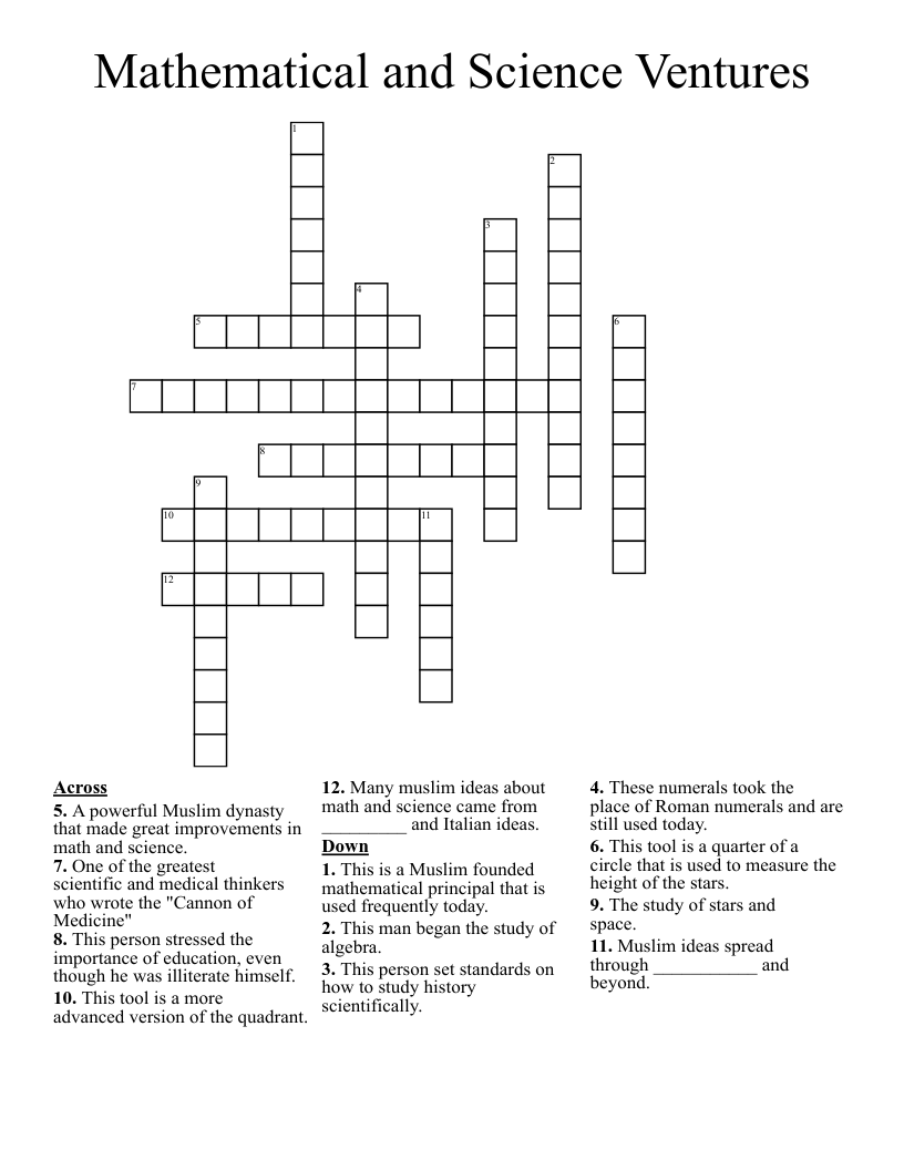 Mathematical and Science Ventures Crossword