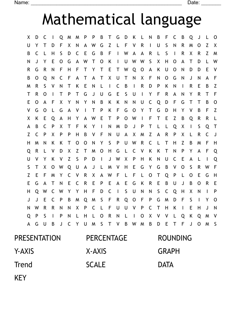Mathematical language  Word Search