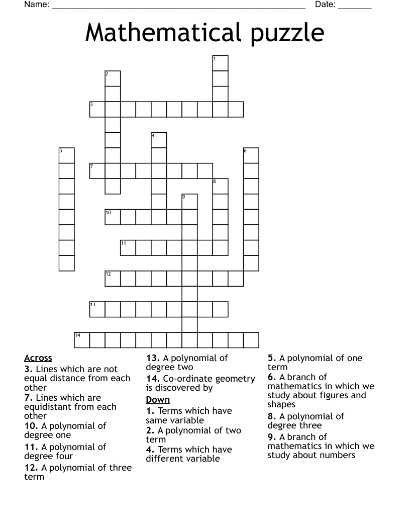 Mathematical puzzle Crossword