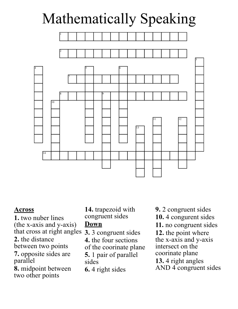 Mathematically Speaking  Crossword