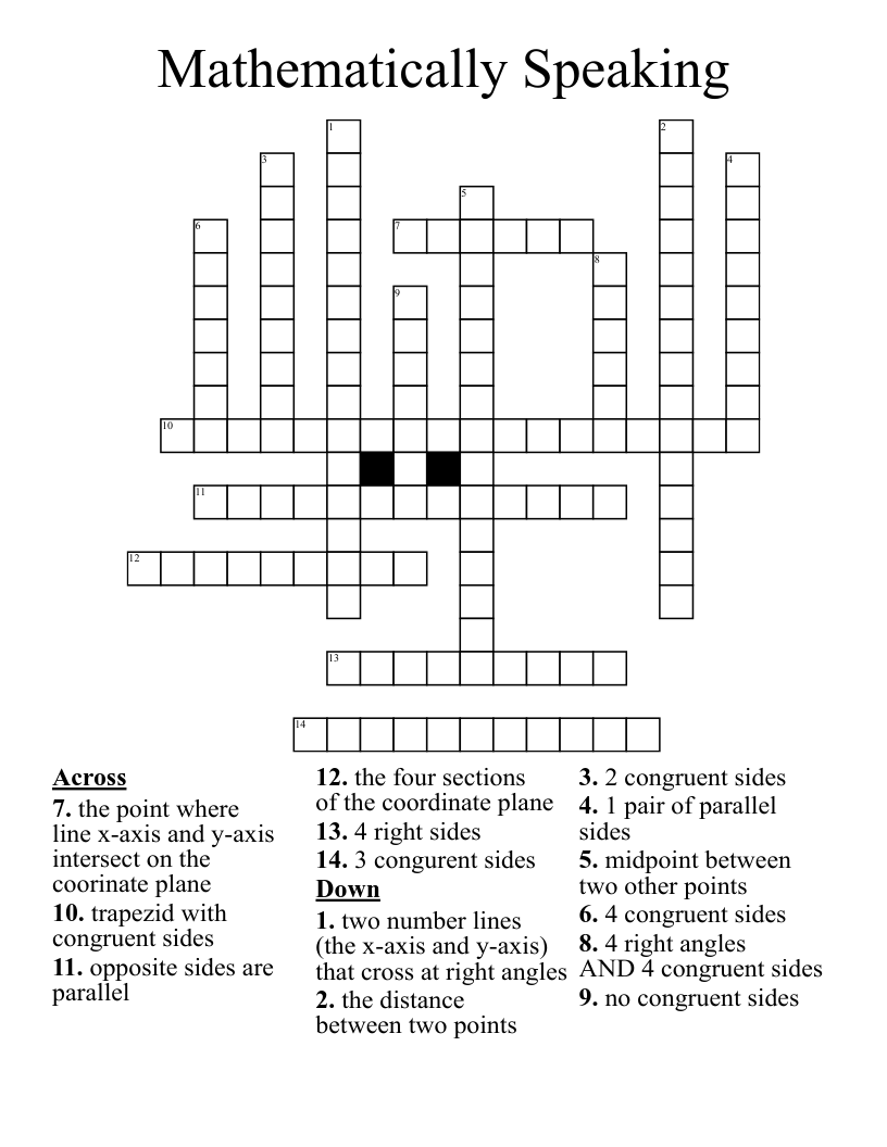 Mathematically Speaking  Crossword