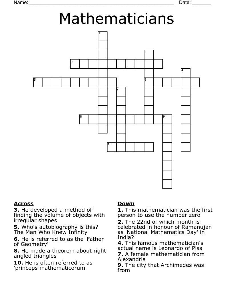 Mathematicians Crossword