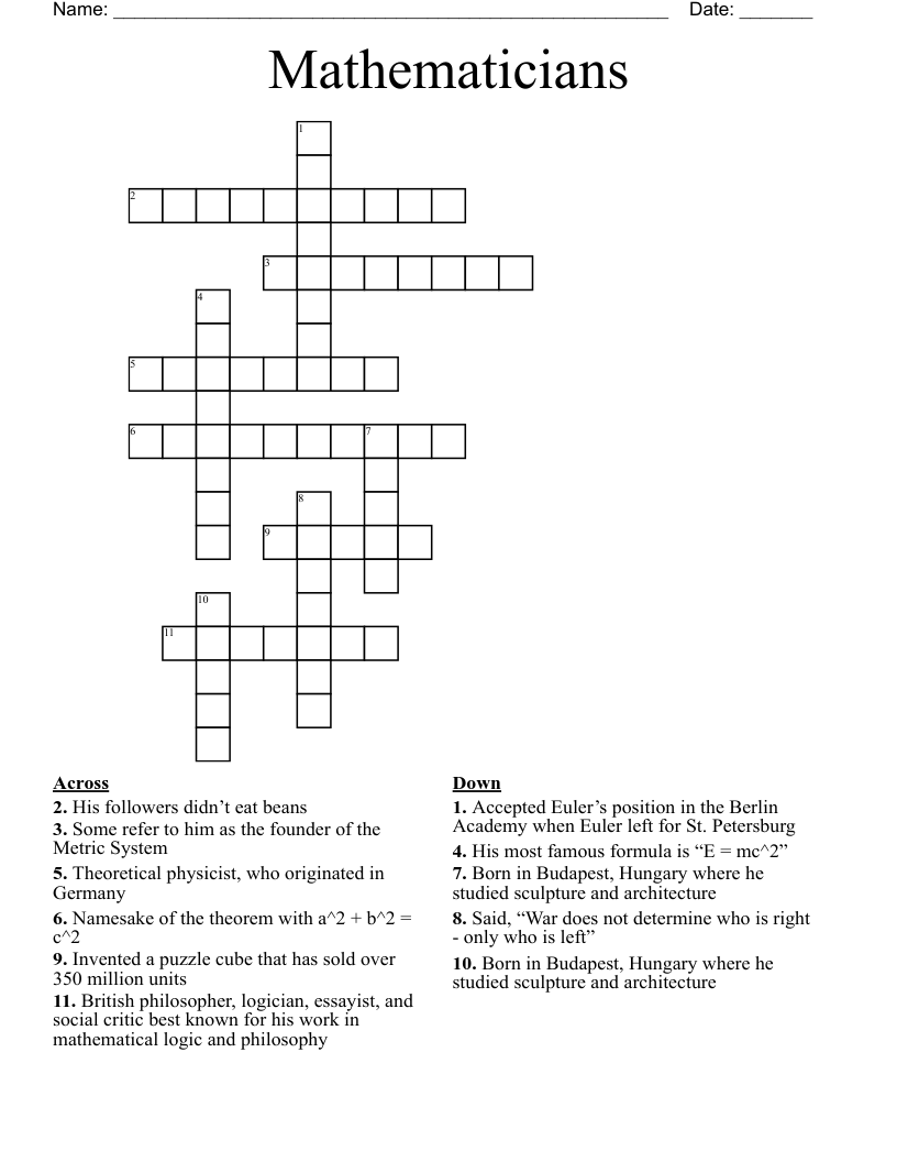 Mathematicians Crossword