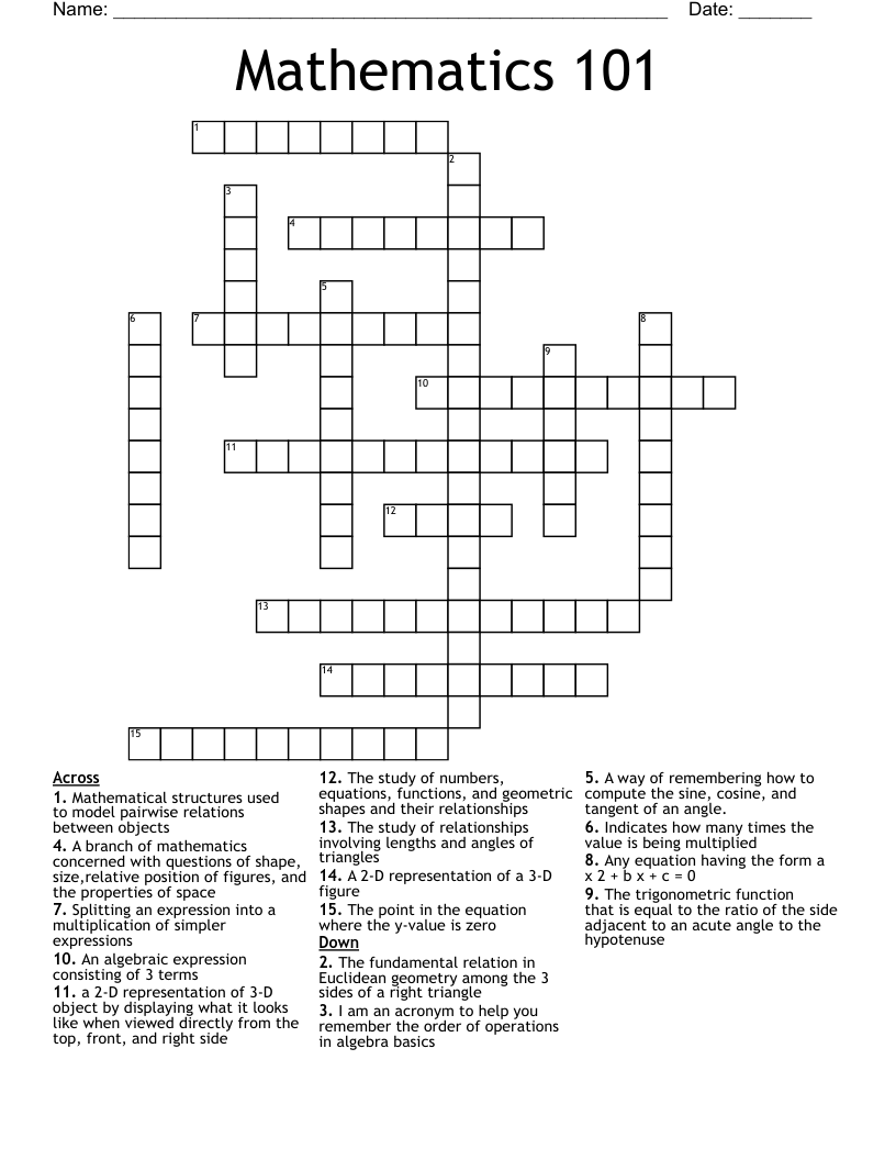 Mathematics 101 Crossword