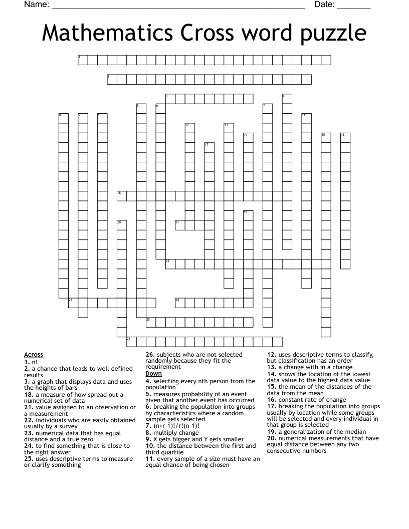 Mathematics Cross word puzzle