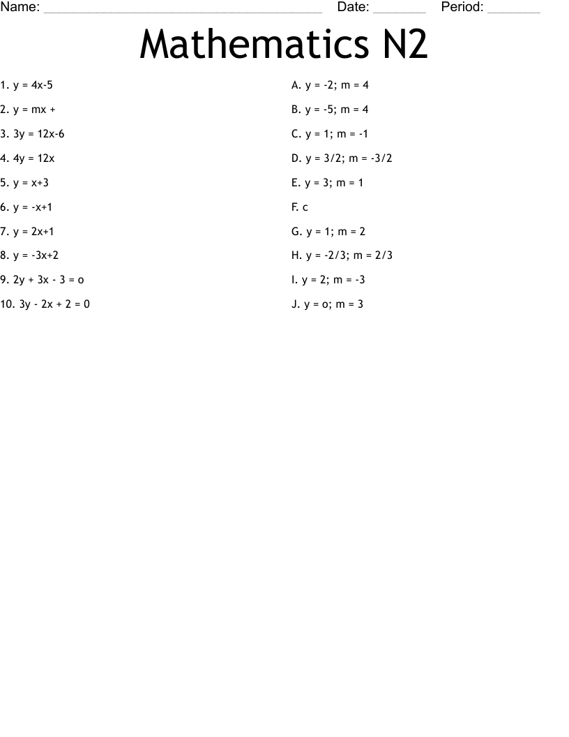 Mathematics N2 Worksheet
