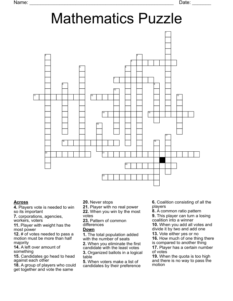 Mathematics Puzzle Crossword