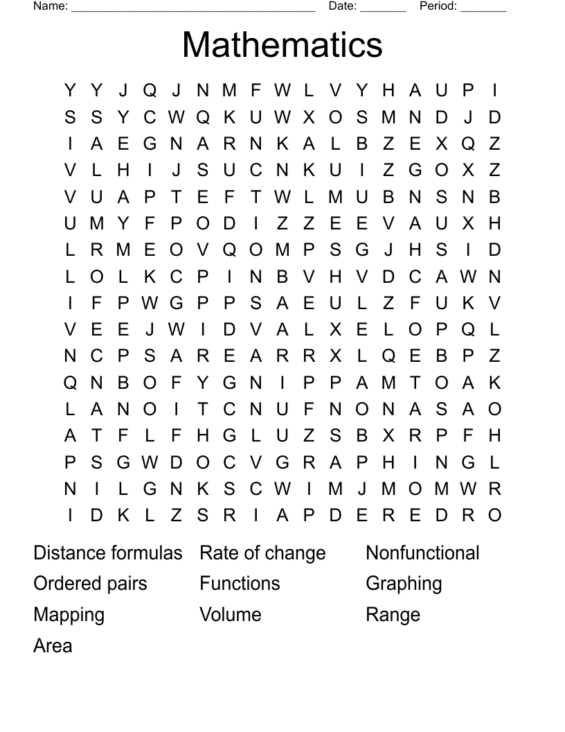 Mathematics  Word Search