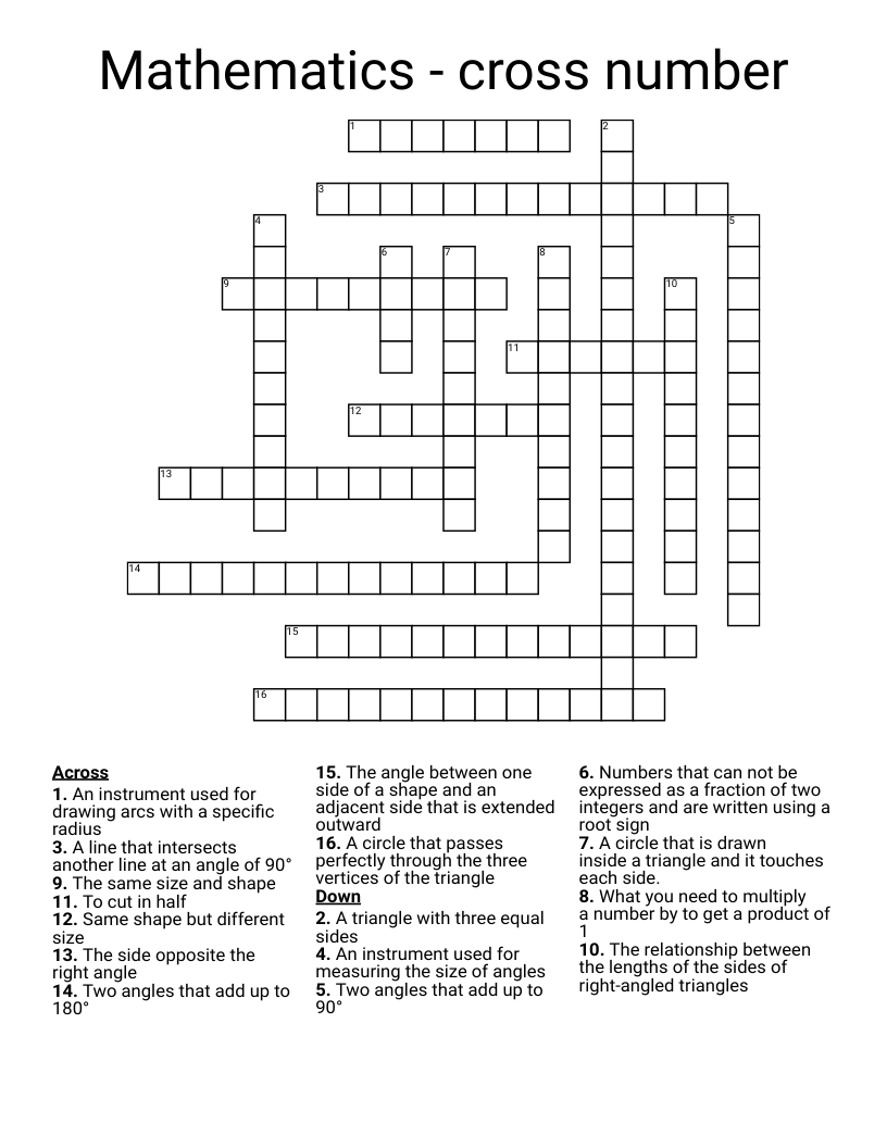 Mathematics - cross number  Crossword