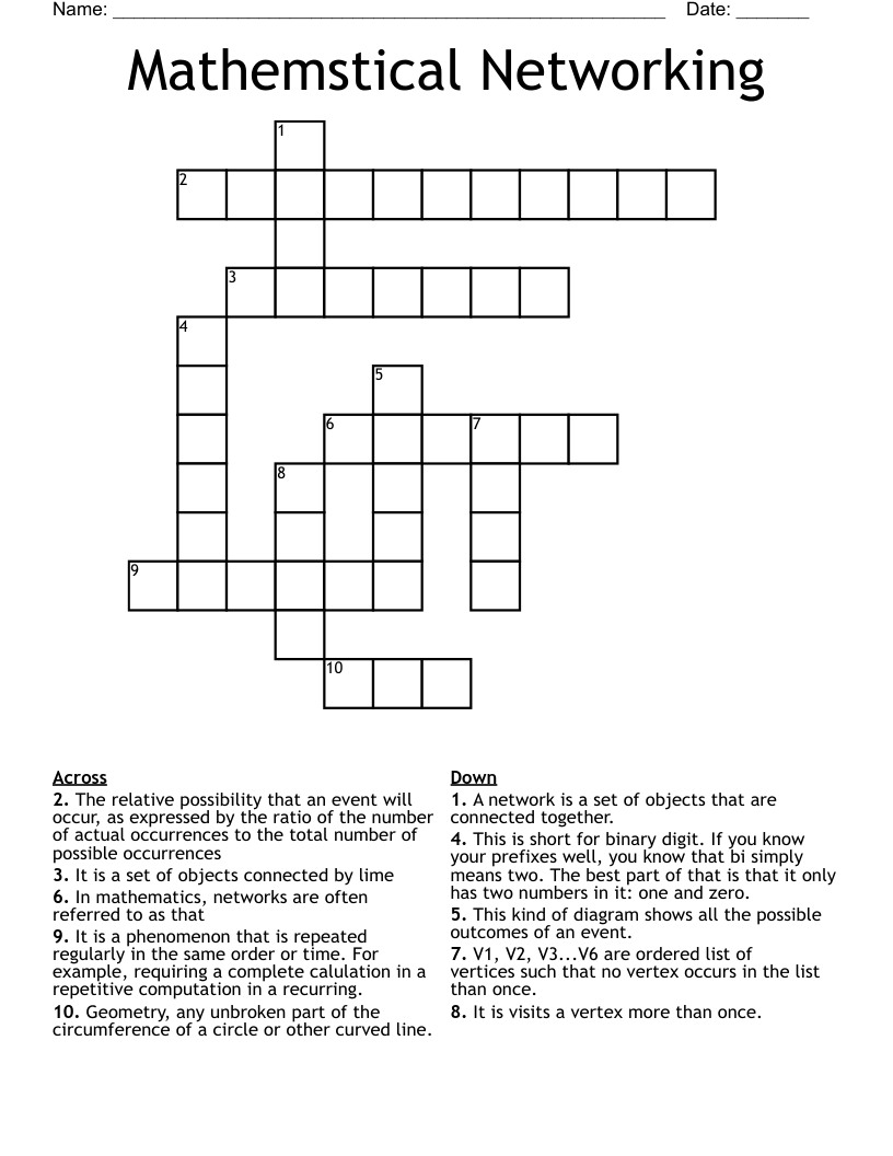 Mathemstical Networking Crossword