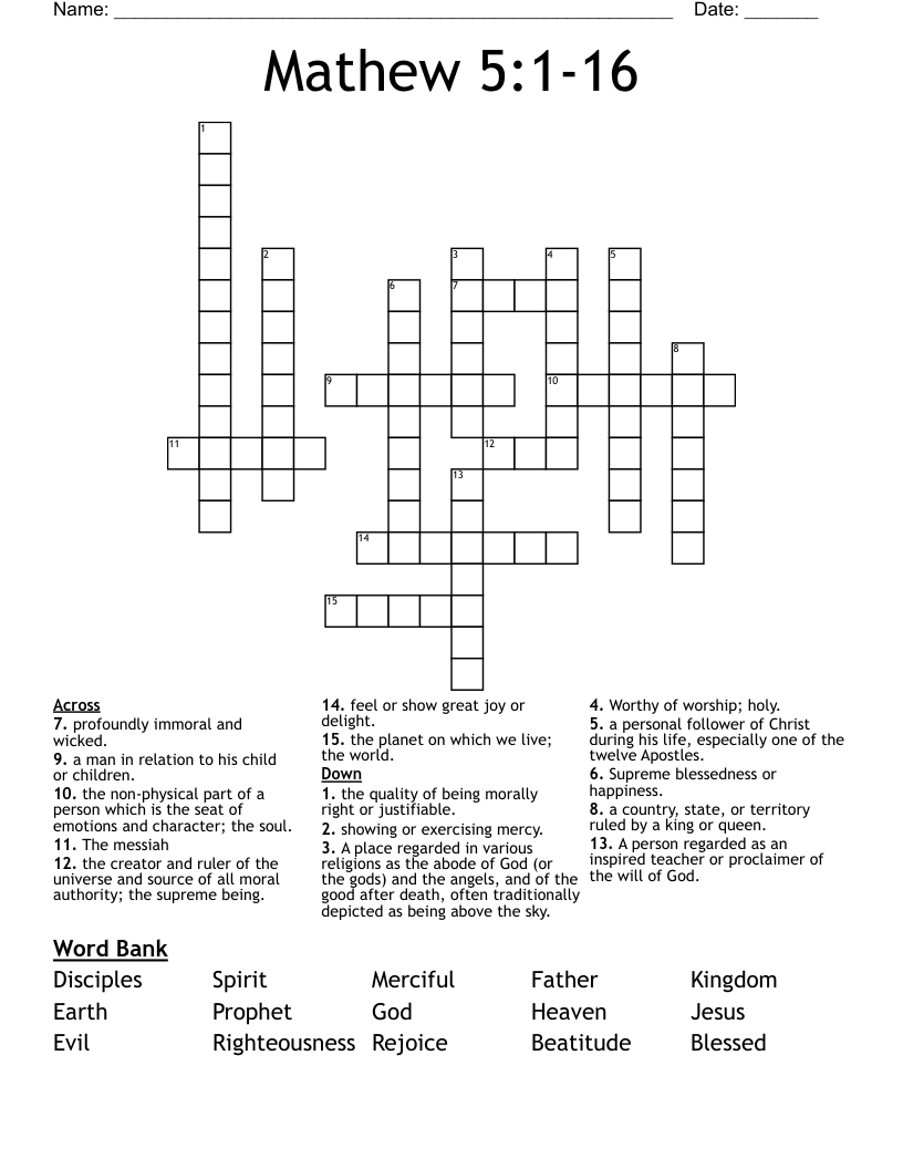 Mathew 5:1-16 Crossword