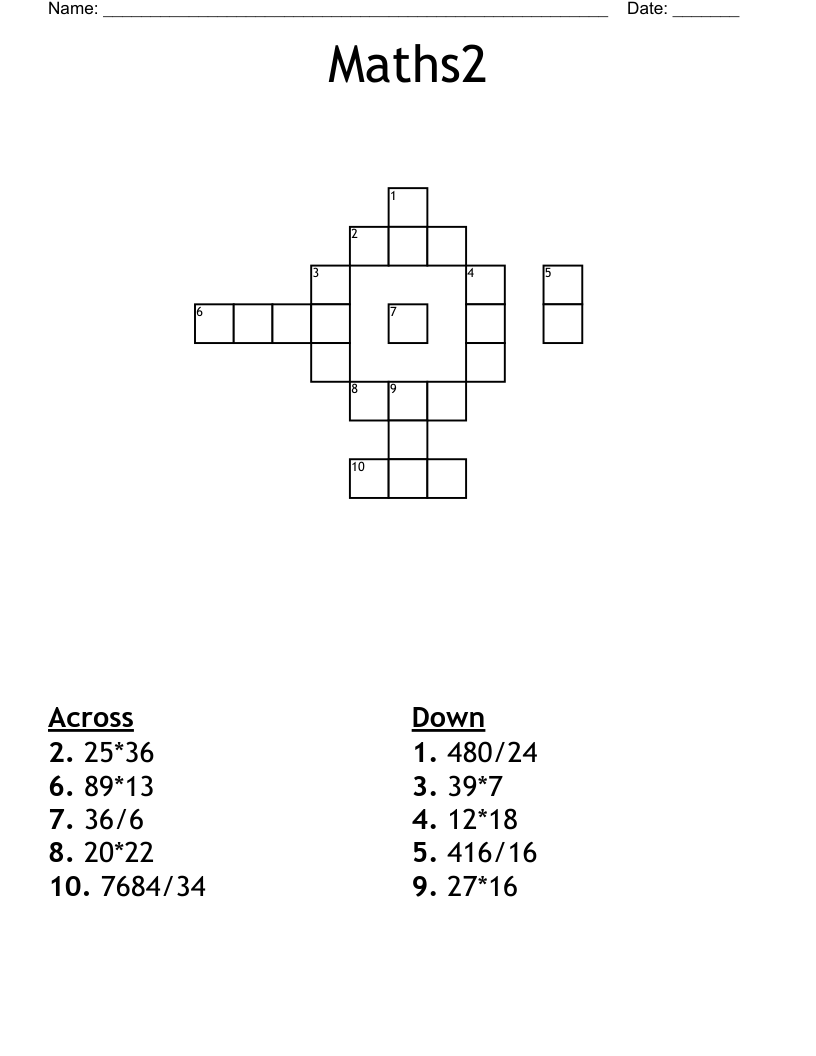 Maths2 Crossword