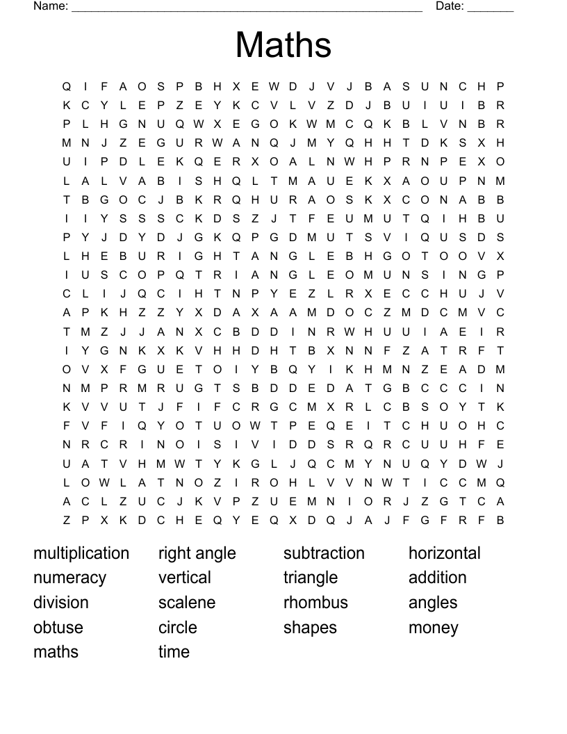 Maths Word Search