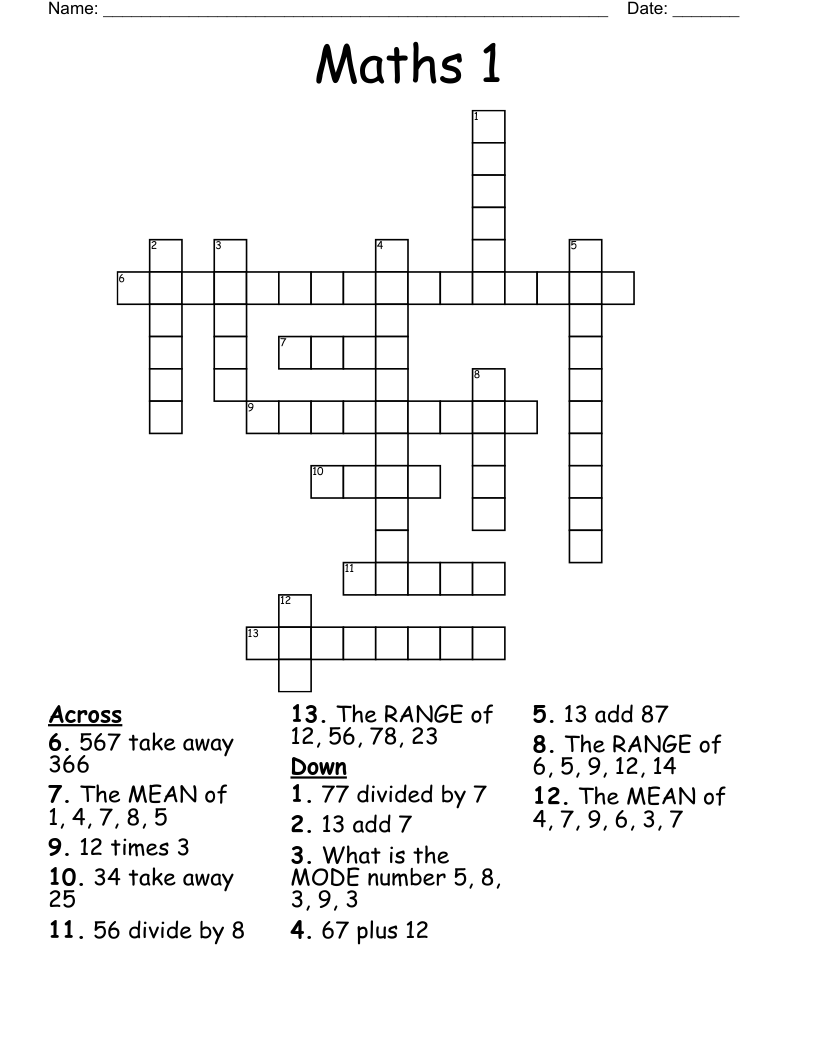 Maths 1 Crossword