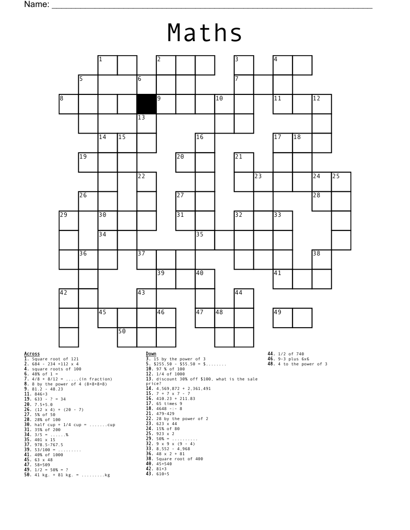 Maths Crossword