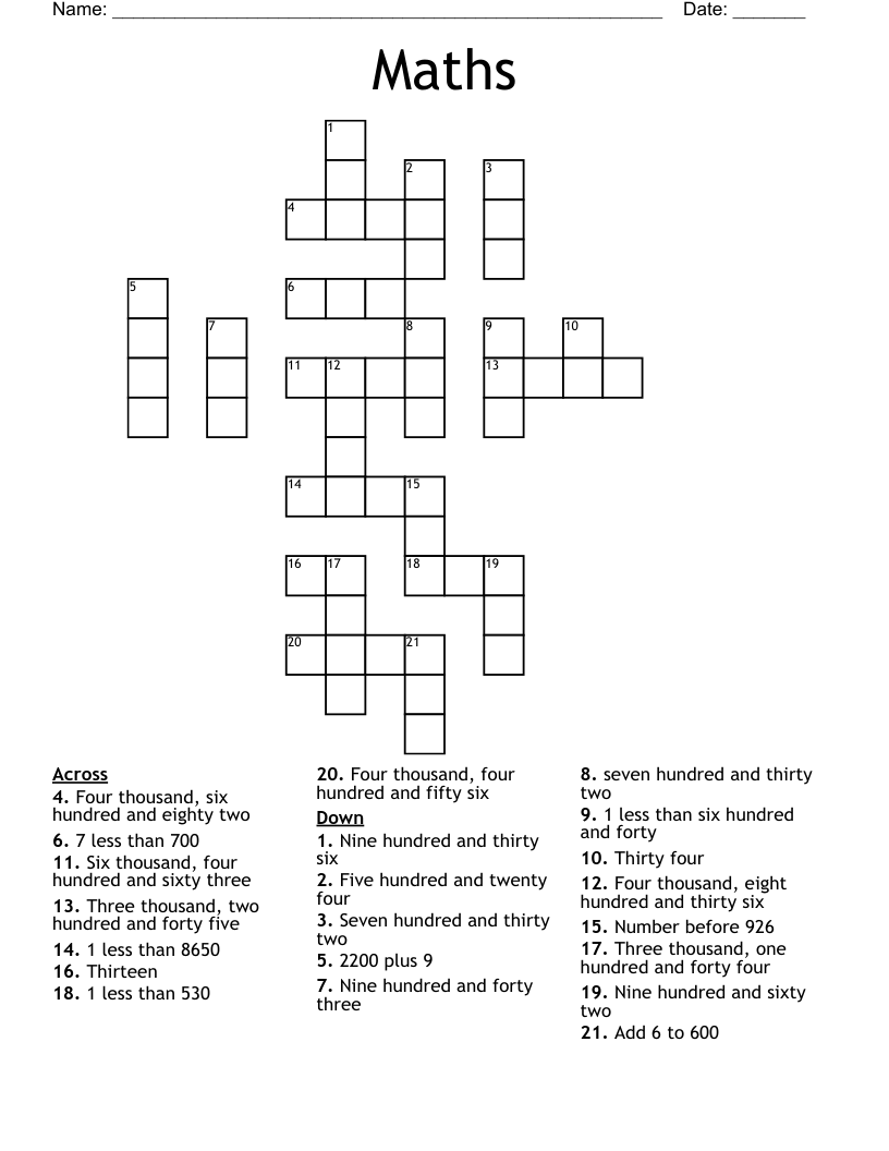 Maths Crossword