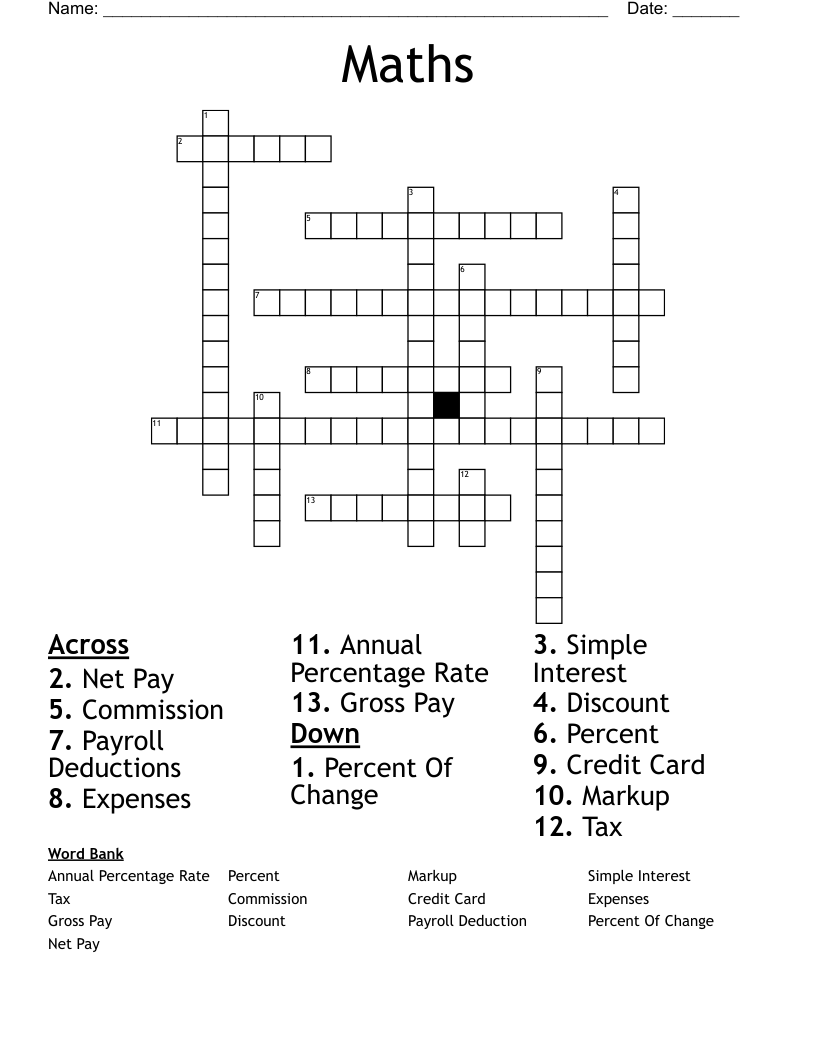 Maths Crossword