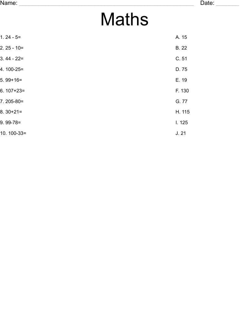 Maths Worksheet