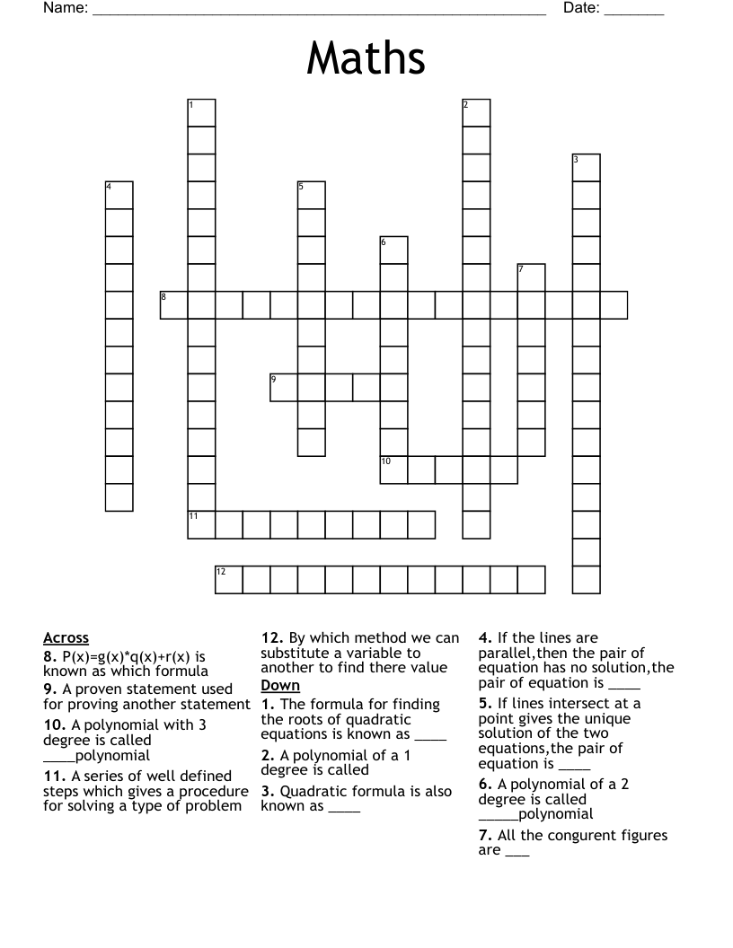 Maths Crossword
