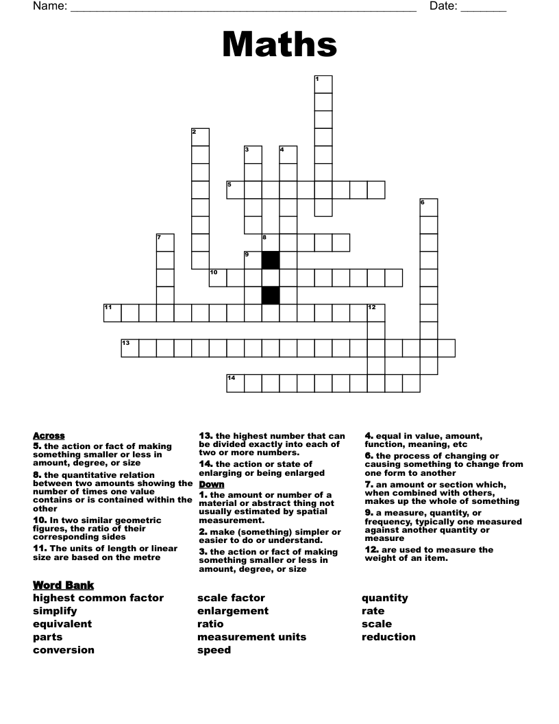 Maths Crossword