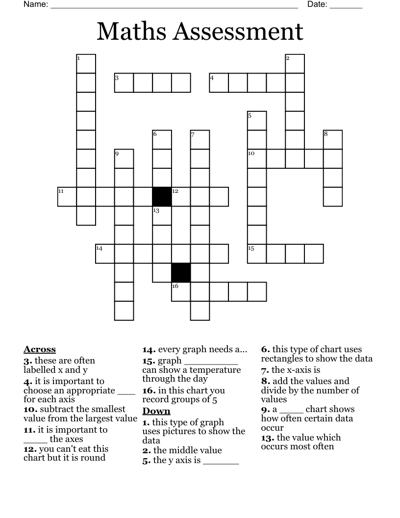 Maths Assessment Crossword