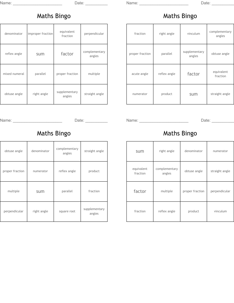 Maths Bingo