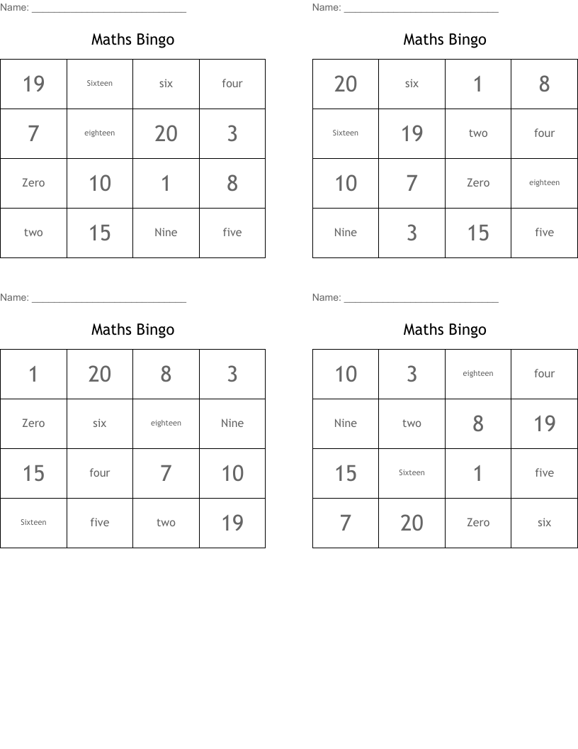 Maths Bingo