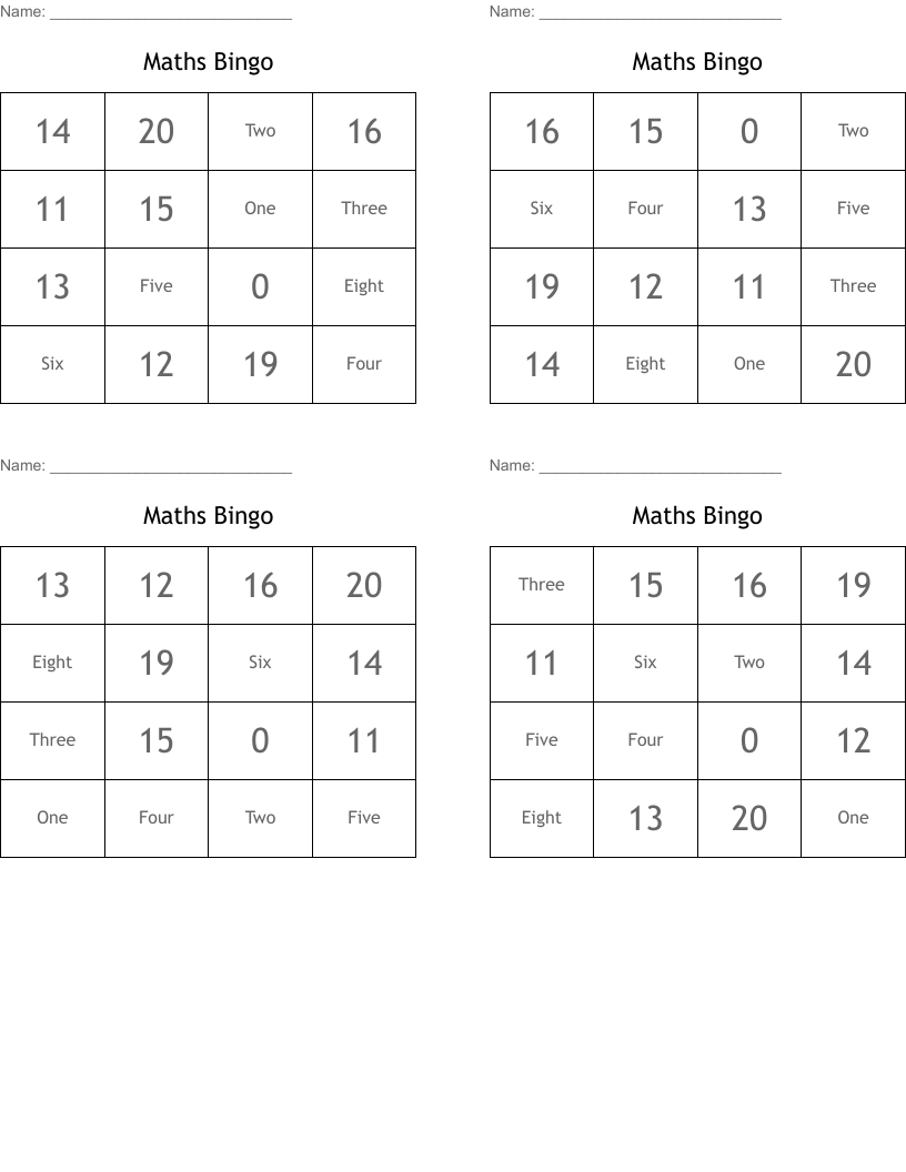 Maths Bingo