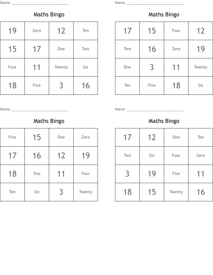 Maths Bingo 