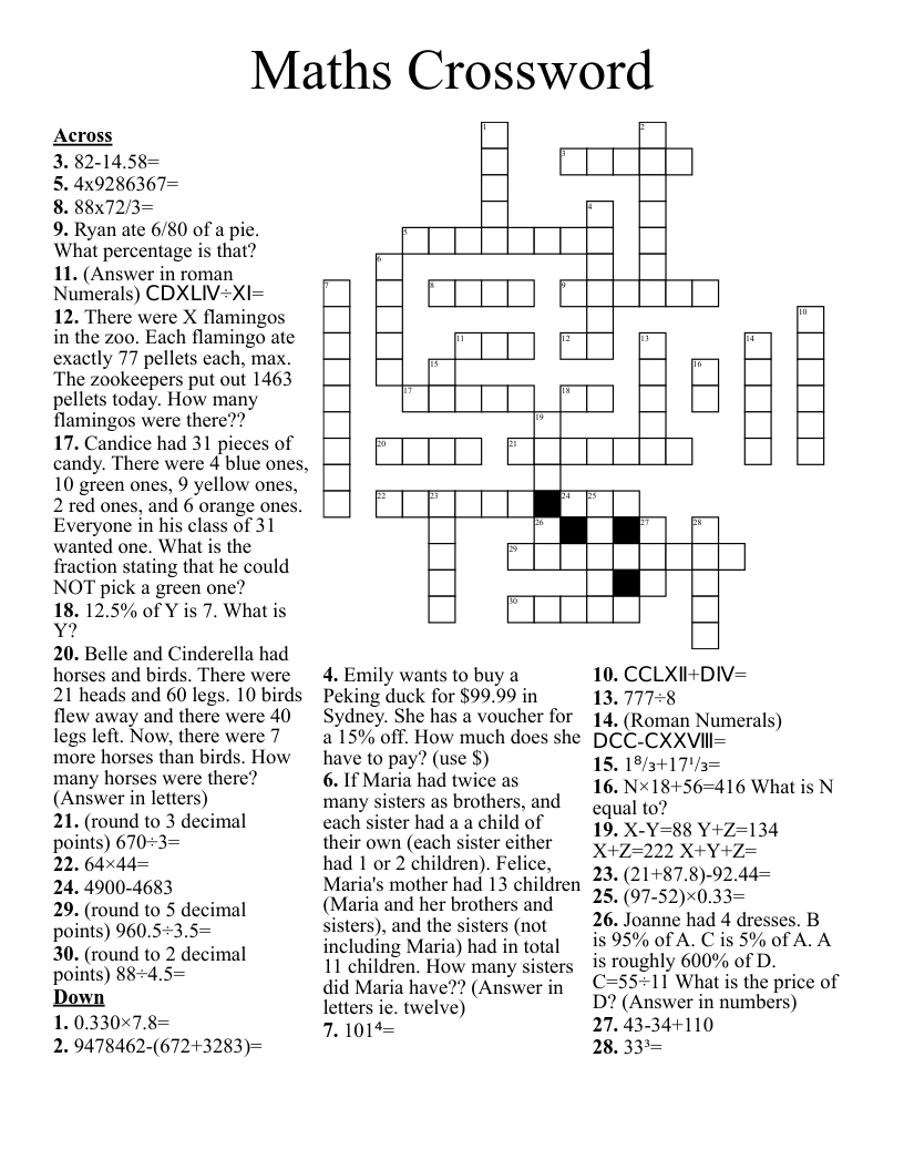 Maths Crossword